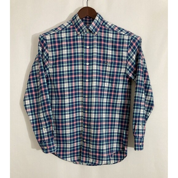 Vineyard Vines Mens S Tucker Shirt Blue Plaid Flannel Classic Fit Performance - Picture 2 of 10